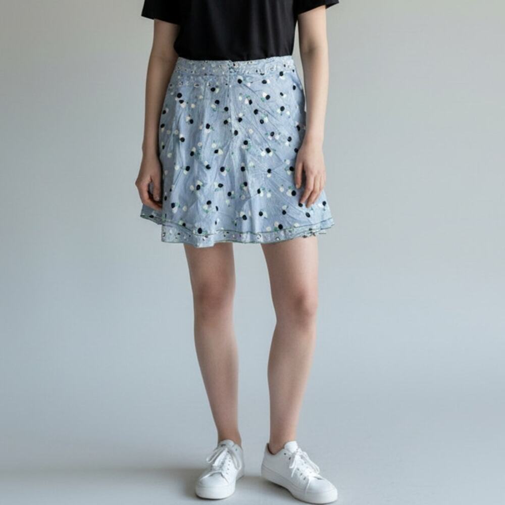 American Eagle Womens 10 Blue Apple Print Flare Skirt Lined Cottagecore 32 Waist